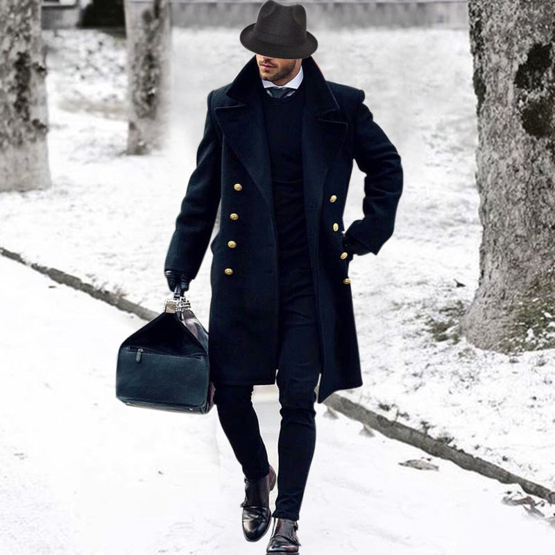 Manteau homme bleu marine style militaire – Élégance suprême & boutons dorés
