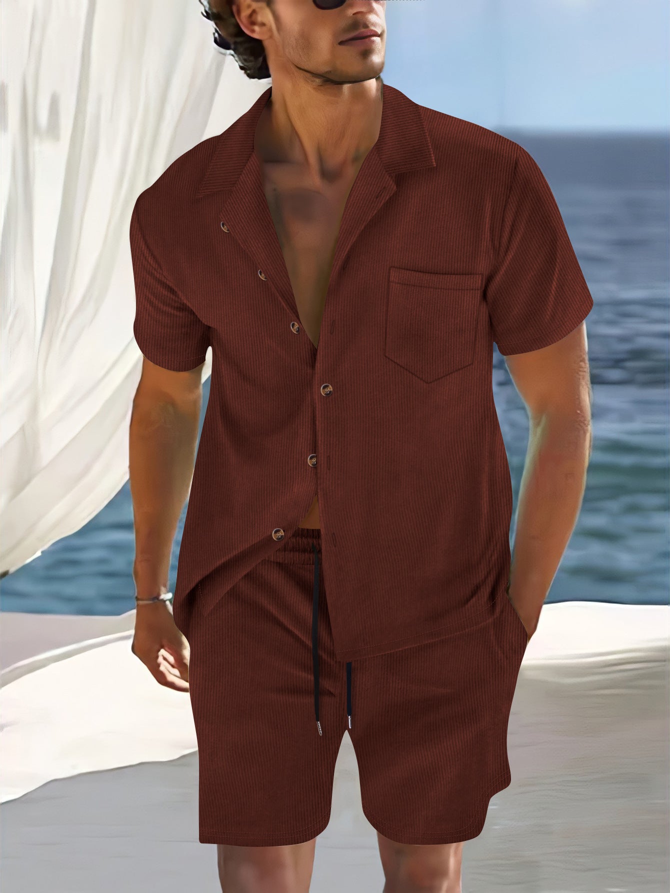 ENSEMBLE RIVIERA™ – Chemise Col Cubain & Short Tailleur Homme | Look Luxe d'Été