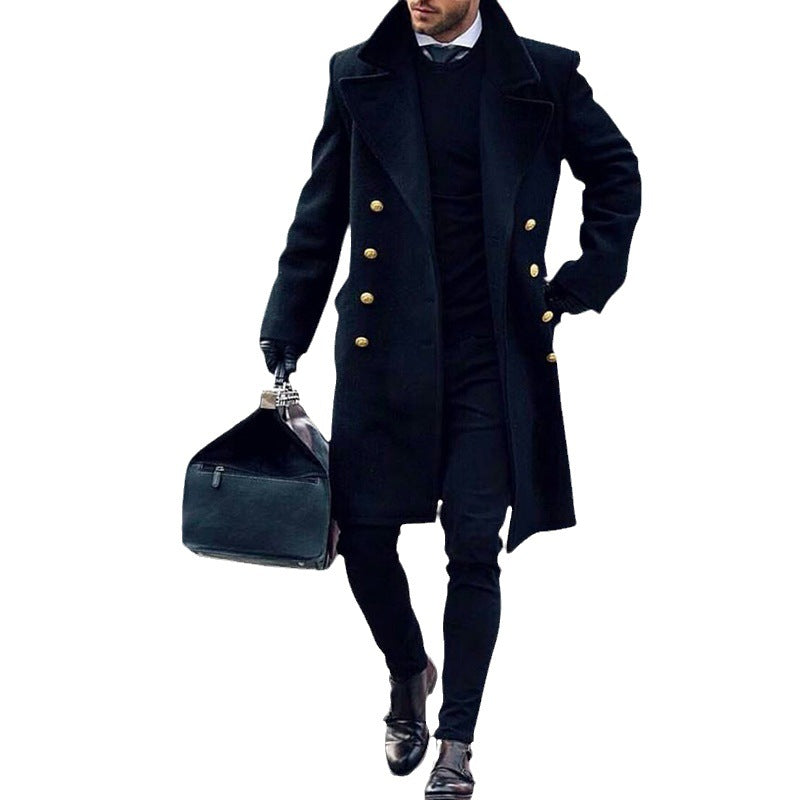 Manteau homme bleu marine style militaire – Élégance suprême & boutons dorés