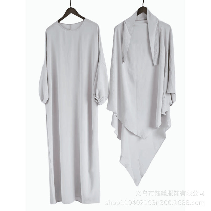 Jilbab 2 pièces fluide – Hijab long + robe ample | Rose poudré élégant