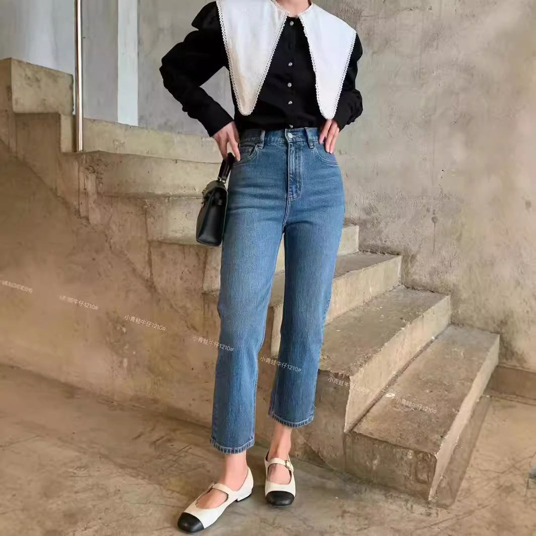 Jean femme taille haute bleu clair – Coupe droite ultra flatteuse