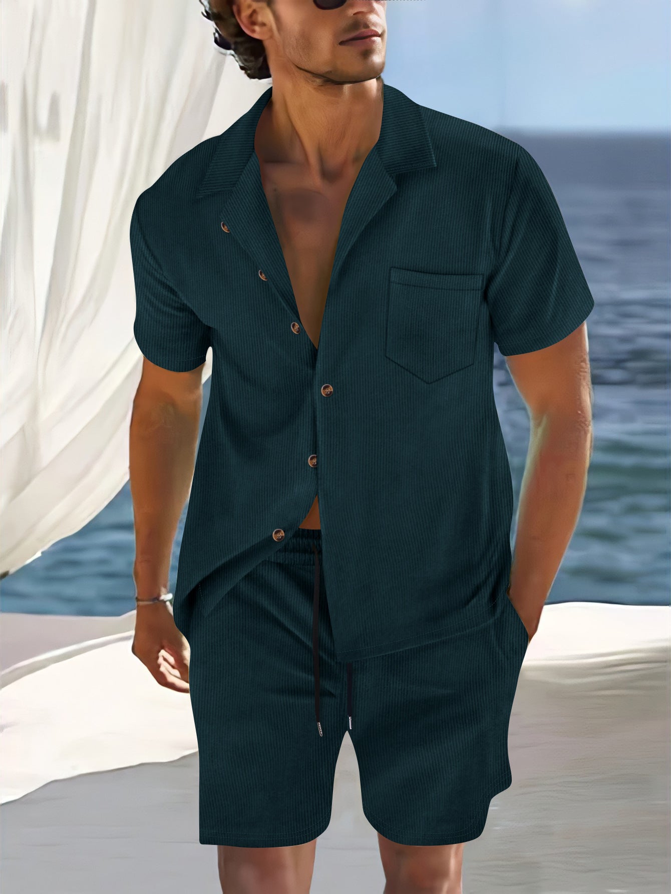 ENSEMBLE RIVIERA™ – Chemise Col Cubain & Short Tailleur Homme | Look Luxe d'Été