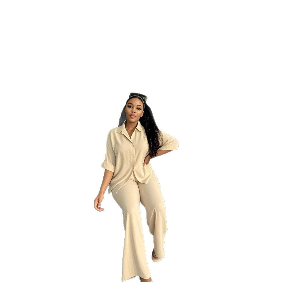 Ensemble Tendance Femme 2 pièces – Chemise ample + Pantalon fluide | Look chic & décontracté