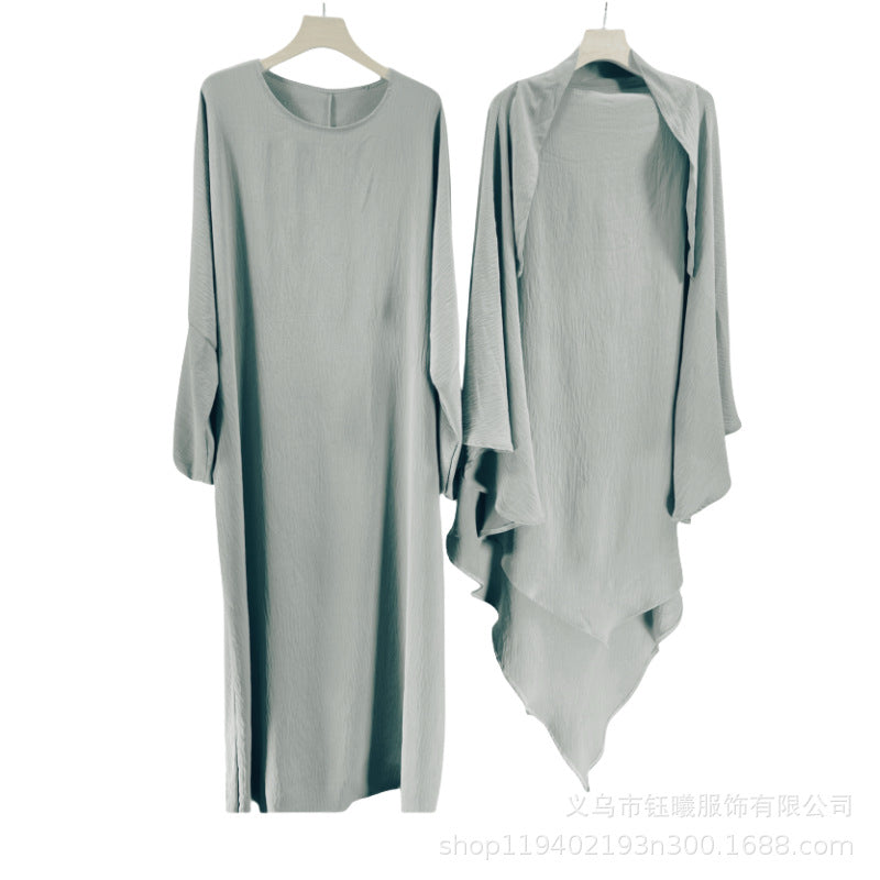 Jilbab 2 pièces fluide – Hijab long + robe ample | Rose poudré élégant