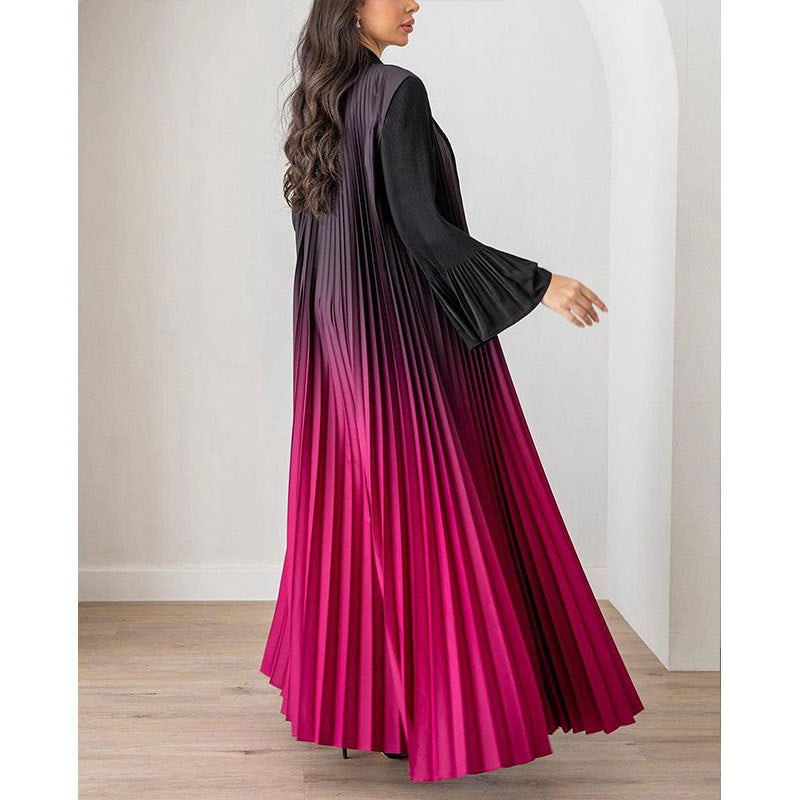 Abaya plissée élégante – Dégradé noir & bleu fumé 2025 Robe Longue Dégradée Plissée – Élégance Fluide & Moderne