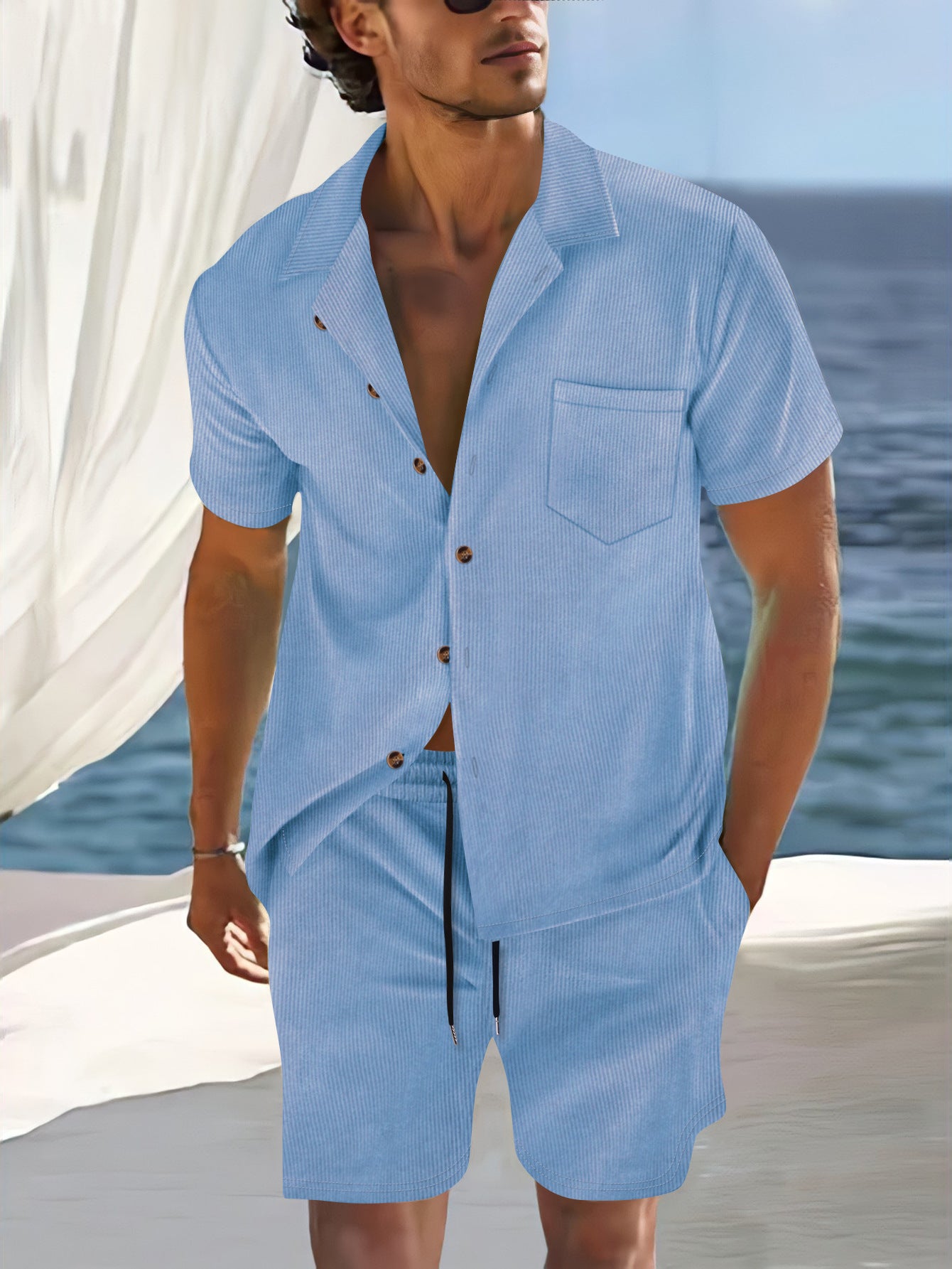 ENSEMBLE RIVIERA™ – Chemise Col Cubain & Short Tailleur Homme | Look Luxe d'Été