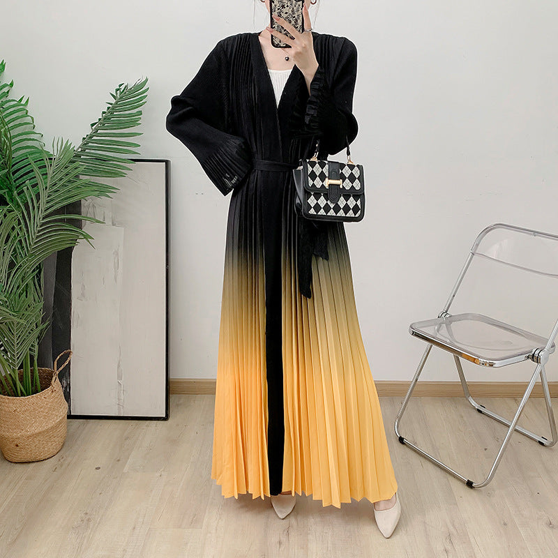 Abaya plissée élégante – Dégradé noir & bleu fumé 2025 Robe Longue Dégradée Plissée – Élégance Fluide & Moderne