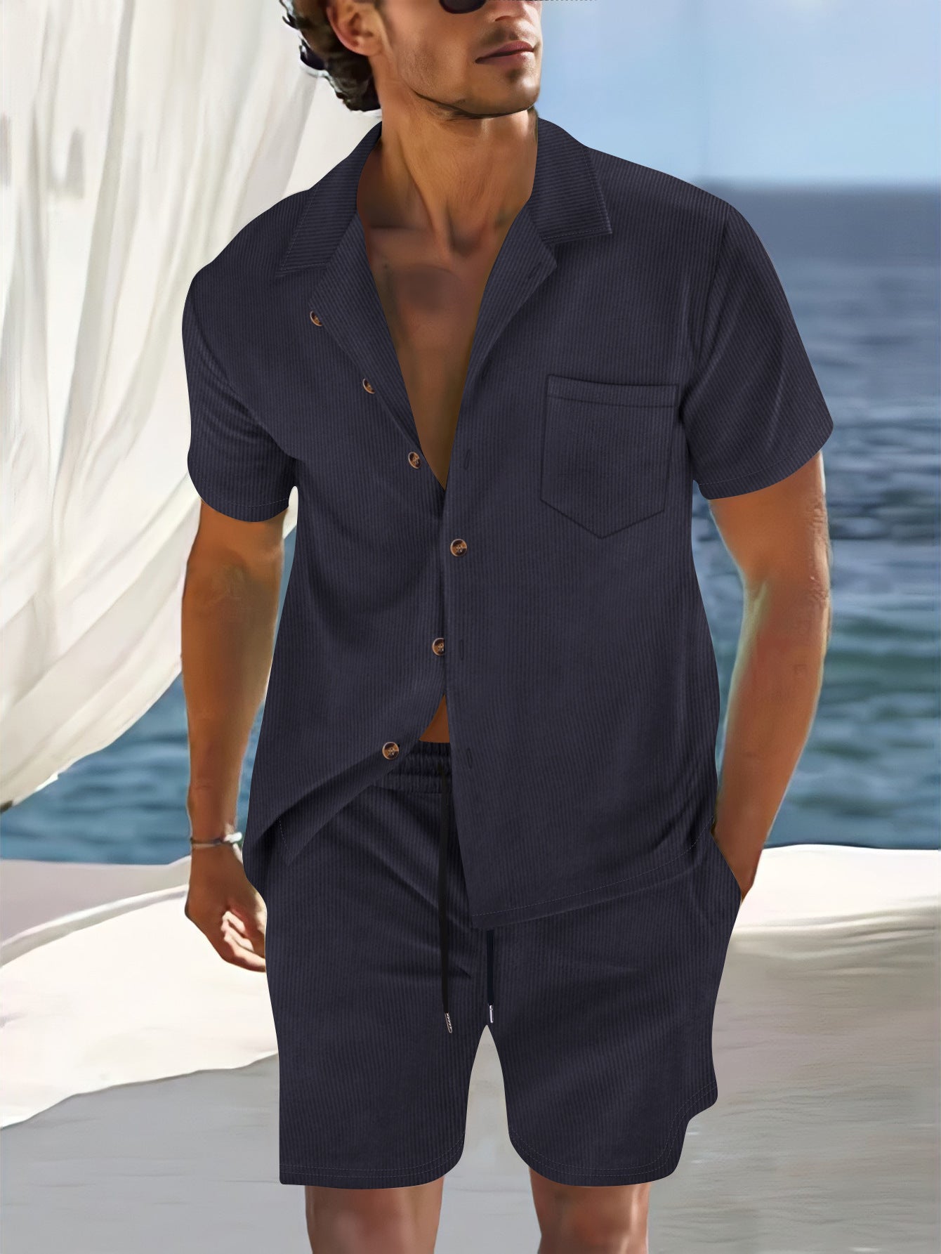 ENSEMBLE RIVIERA™ – Chemise Col Cubain & Short Tailleur Homme | Look Luxe d'Été
