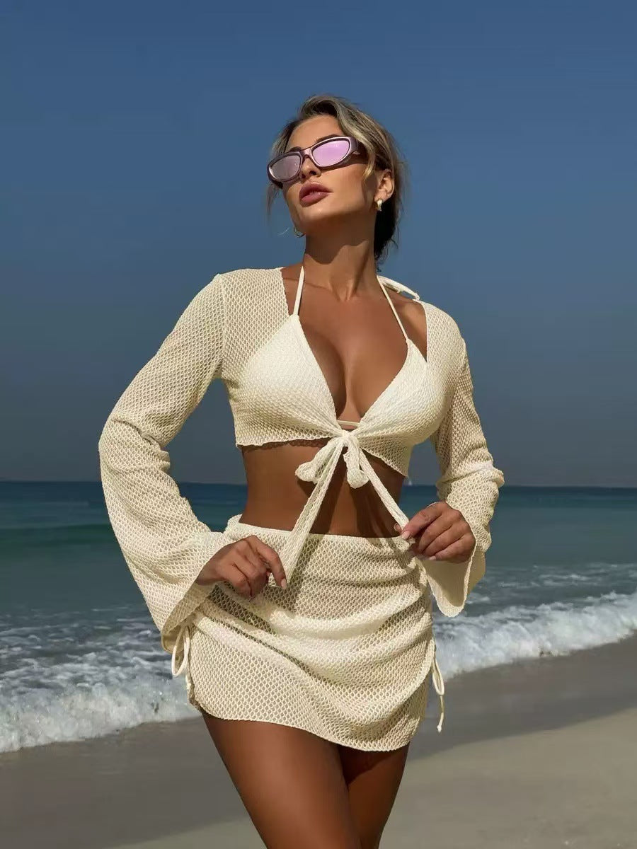 Ensemble Plage 2 pièces – Chemisier noué + mini jupe | Look sexy été