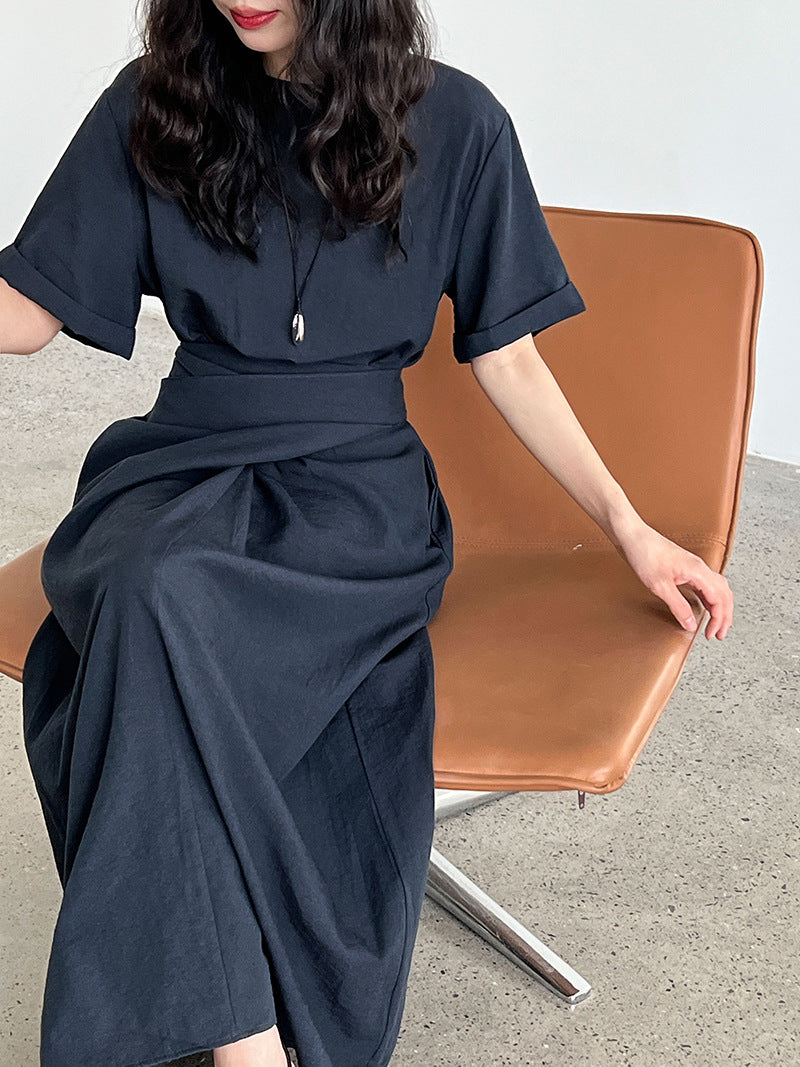Robe Longue Femme Élégante – Style Minimaliste avec Ceinture Nouée