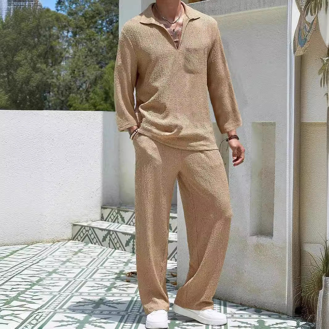 Ensemble Riviera™ Homme - Chemise Lounge & Pantalon Tricoté | Confort Premium & Style Détente