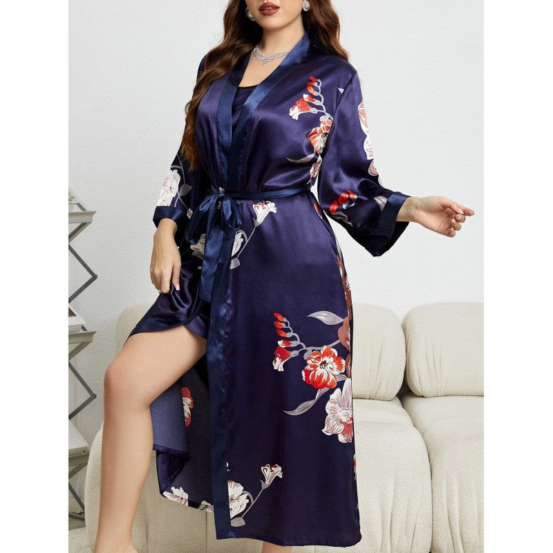 Kimono Satin Grande Taille Femme – Pyjama Long Chic & Confort | Look Floral Élégant 2025
