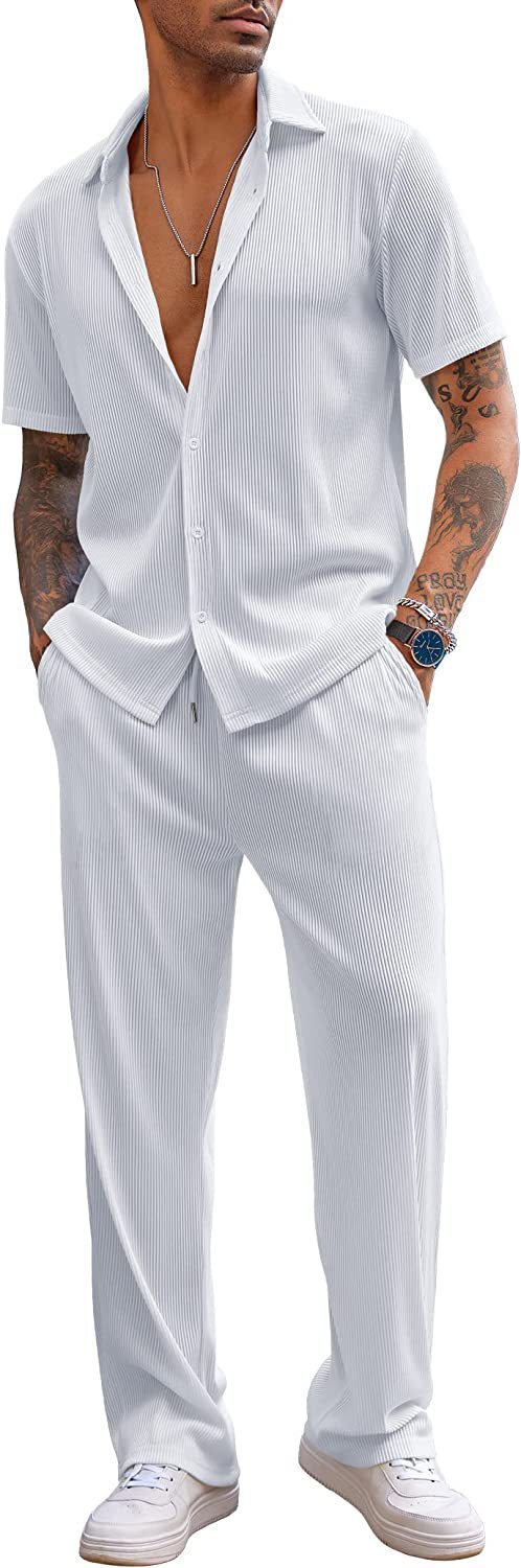 Ensemble Homme 2 Pièces – Chemise Oversize & Pantalon Plissé – Look Tendance Décontracté