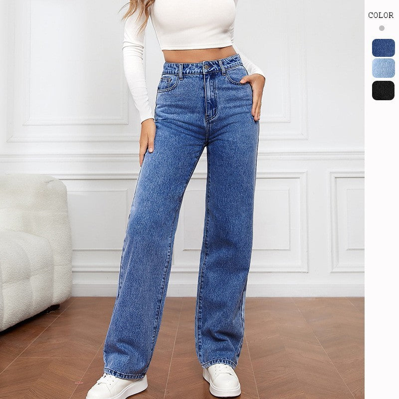 Jean Taille Haute Coupe Droite – Confort & Style Intemporel