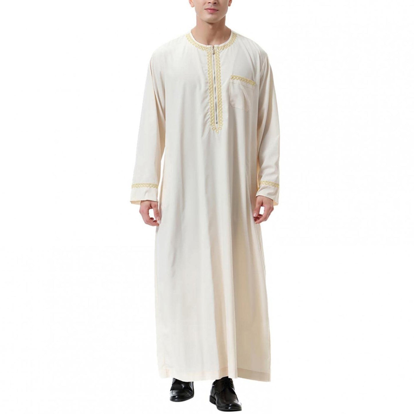 Djellaba Crème Homme Luxe – Broderie Dorée & Élégance Marocaine