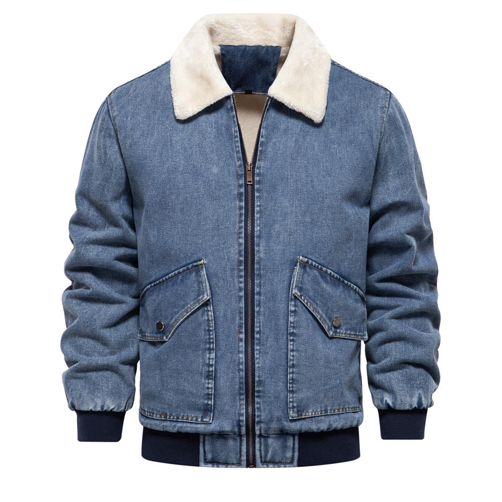 Veste homme en jean doublée polaire, col sherpa style vintage