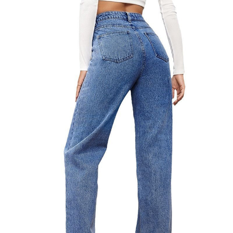 Jean Taille Haute Coupe Droite – Confort & Style Intemporel