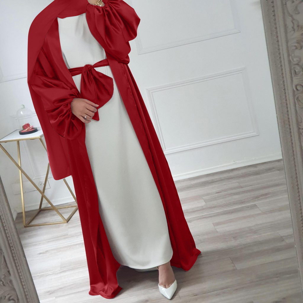 ABAYA SATINÉE ROSE POUDRÉ & BLANCHE
