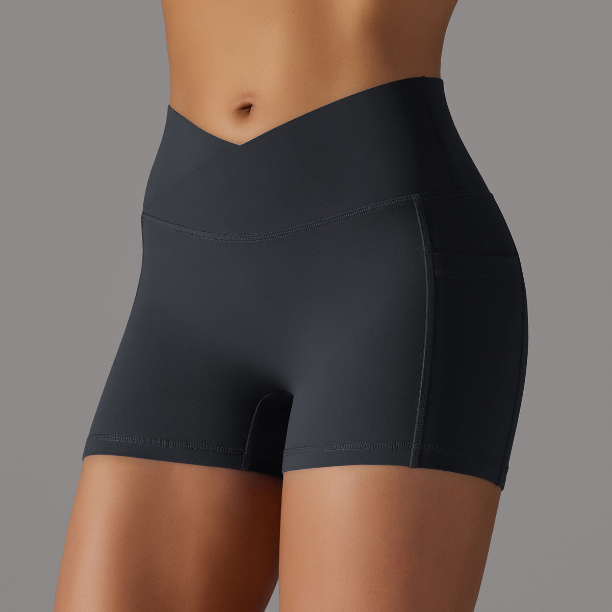 Short de Sport Gainant Femme – Taille Haute & Poche Latérale