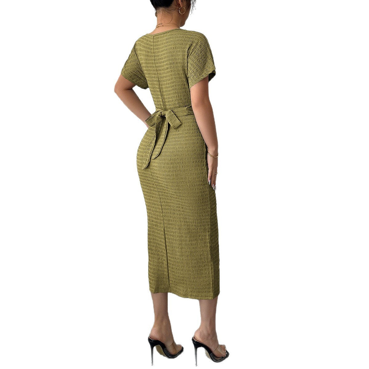 Robe moulante croisée style chic européen – Taille haute, manches courtes | Élégance minimaliste