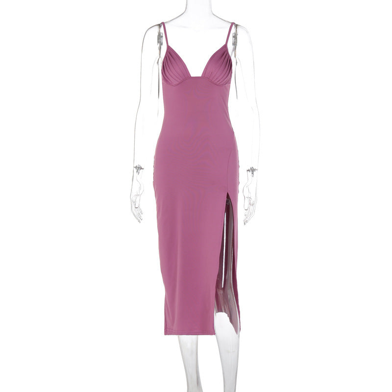 Robe Longue Satinée Femme – Bretelles Fines & Fente Sexy