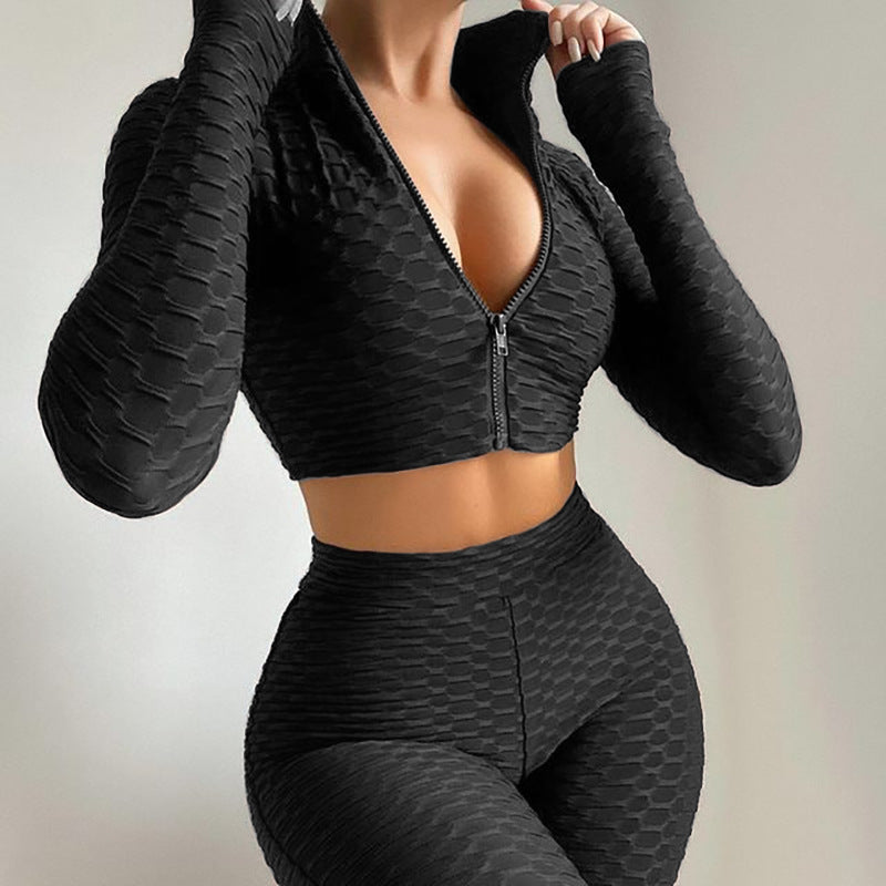 Ensemble 2 pièces femme – Crop top manches longues + short taille haute