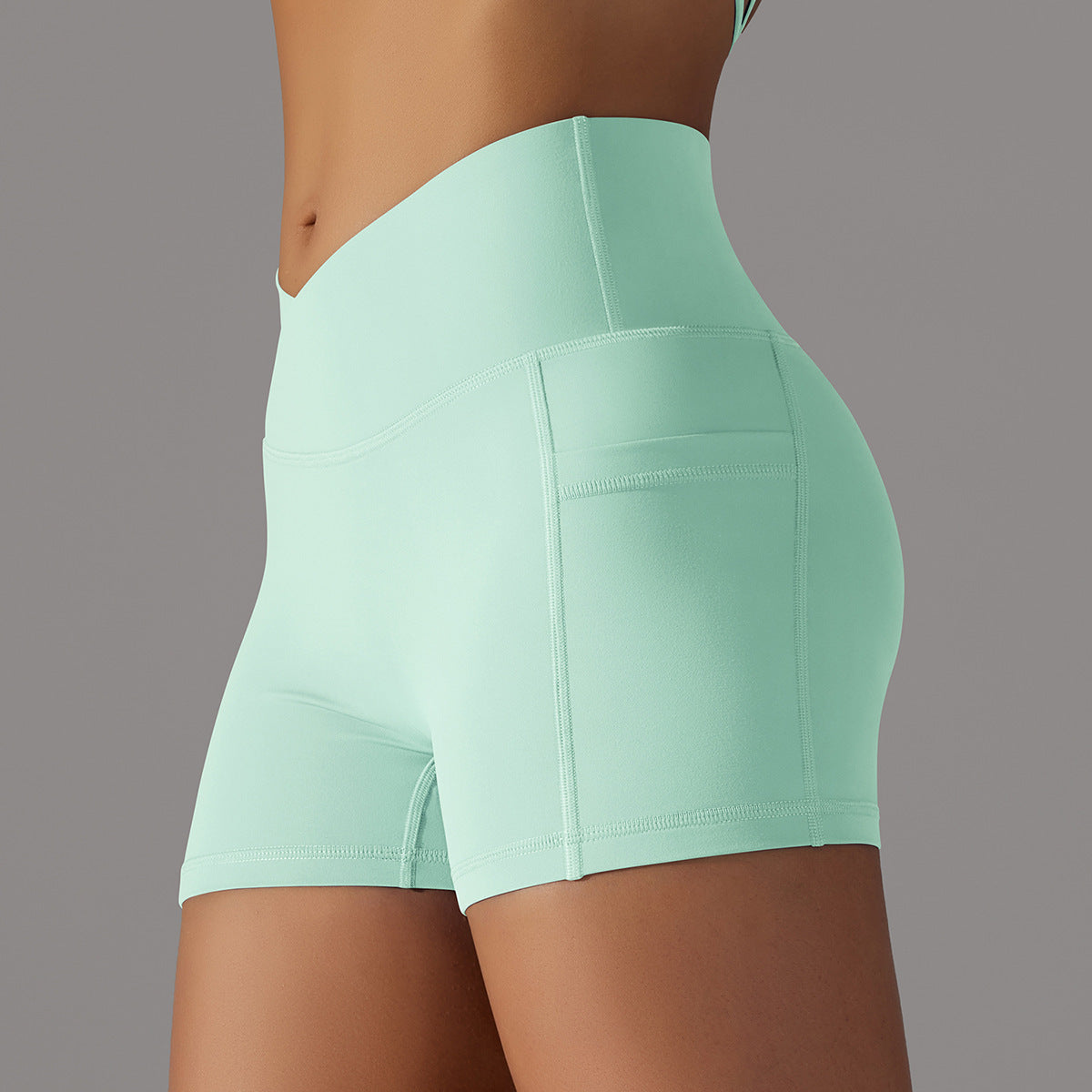 Short de Sport Gainant Femme – Taille Haute & Poche Latérale