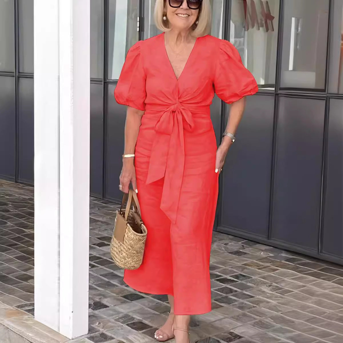 Robe Élégance Bohème – Nœud Frontal & Manches Bouffantes