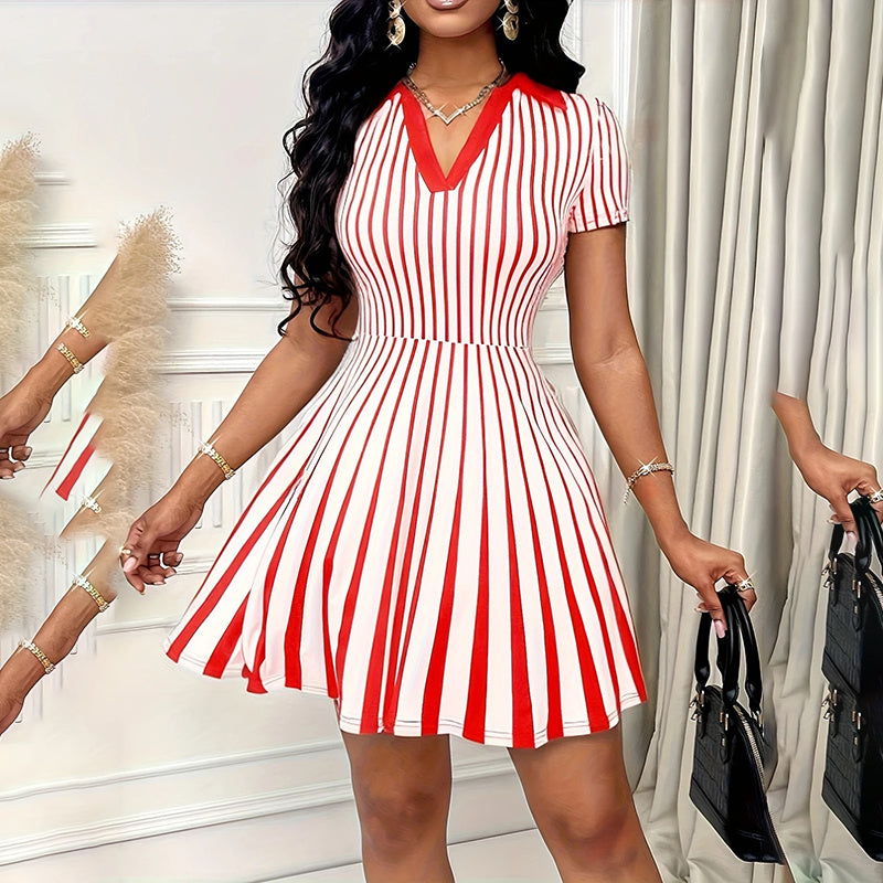 Robe élégante à rayures - col V chic - coupe trapèze tendance été 2025