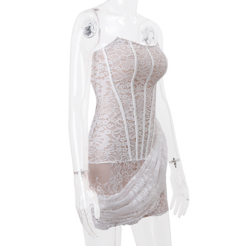 Robe Bustier en Dentelle Blanche – Élégance & Séduction