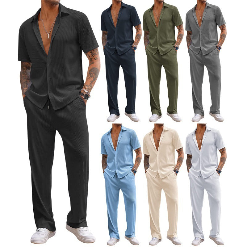 Ensemble Homme 2 Pièces – Chemise Oversize & Pantalon Plissé – Look Tendance Décontracté