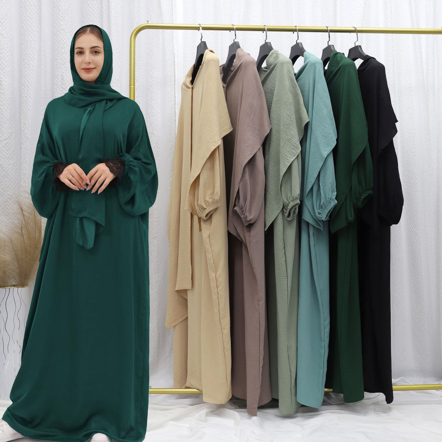 Abaya Femme Luxe – Fluide, Élégante avec Hijab Assorti (7 Couleurs)