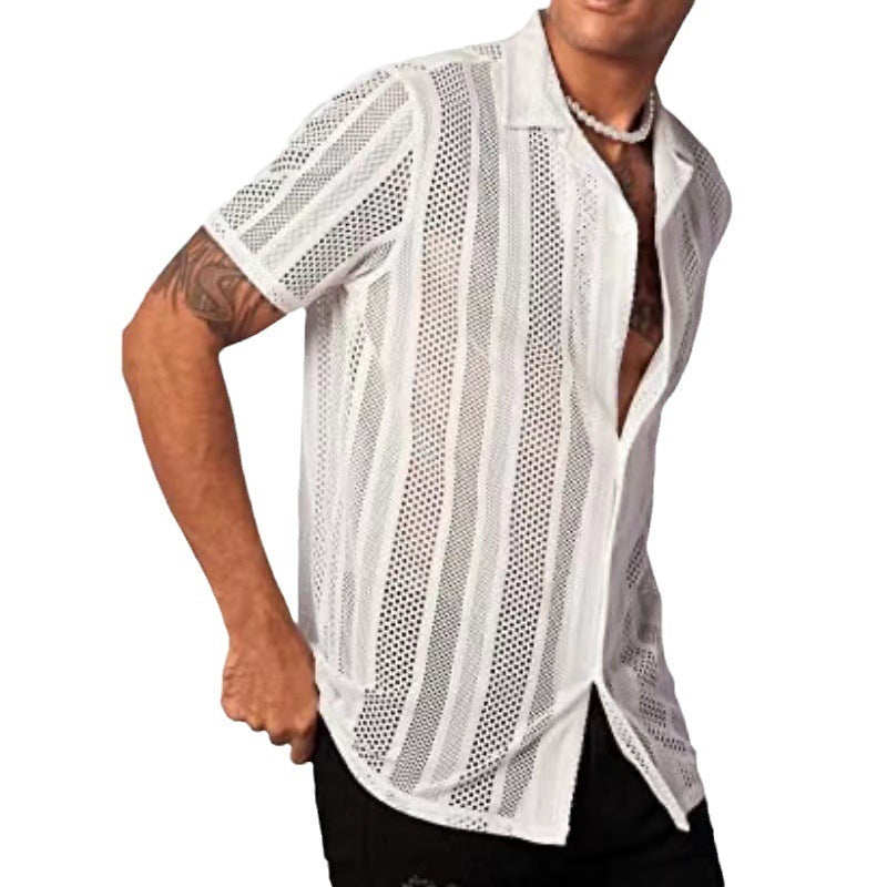 Chemise Homme Décontractée Transparente | Look Estival Chic | Manches Courtes | Style Vacances Tendance