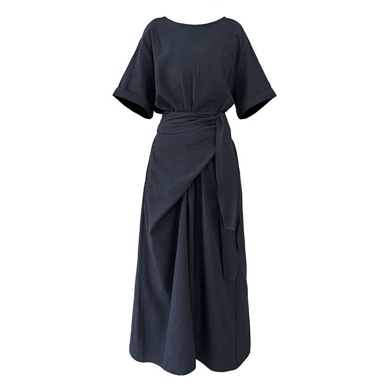 Robe Longue Femme Élégante – Style Minimaliste avec Ceinture Nouée