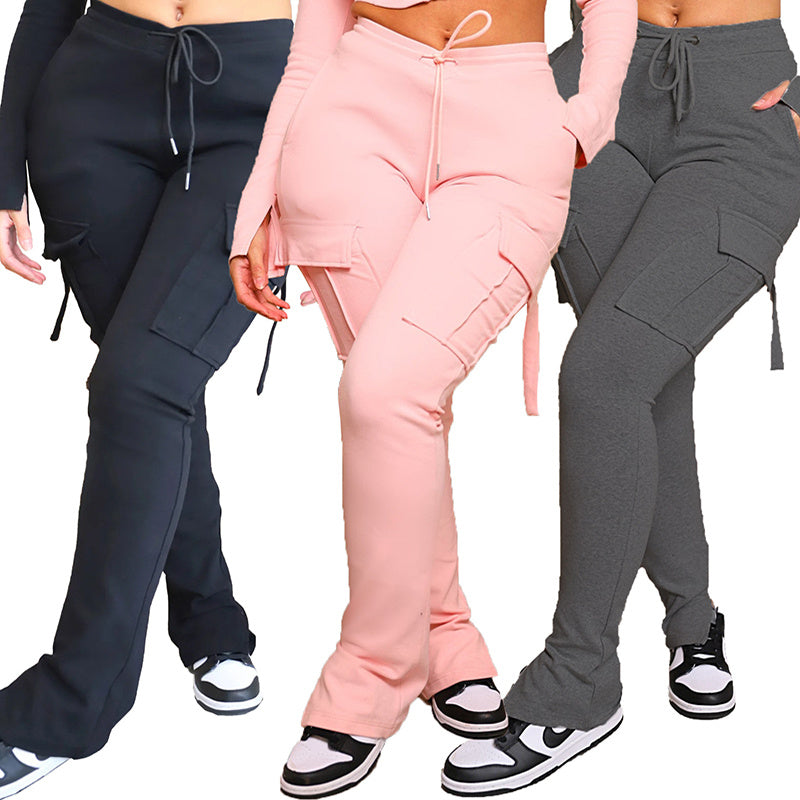Ensemble Femme Cargo 2 Pièces – Sweat Zippé & Pantalon Flare à Poches – Style Streetwear Chic