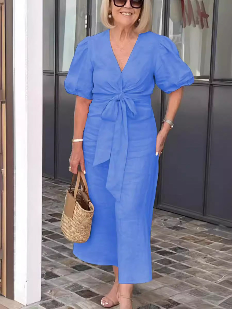 Robe Élégance Bohème – Nœud Frontal & Manches Bouffantes