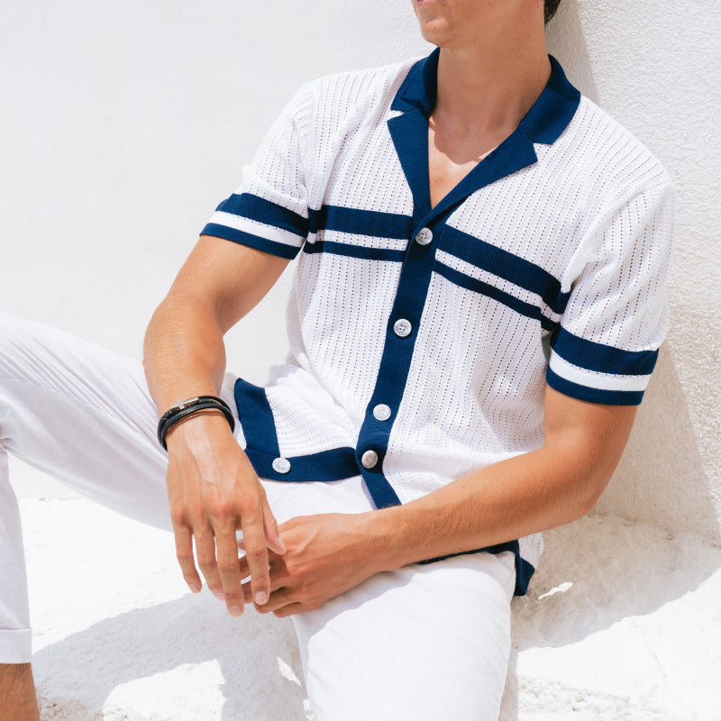 Chemise Homme à Col Cubain – Style Rétro Rayé – Chic Décontracté Été