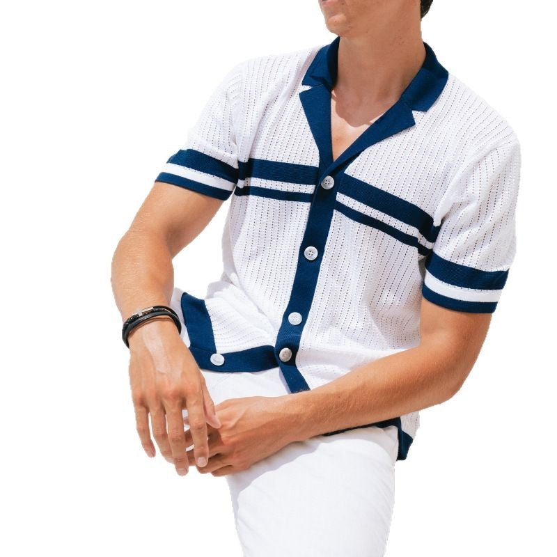Chemise Homme à Col Cubain – Style Rétro Rayé – Chic Décontracté Été