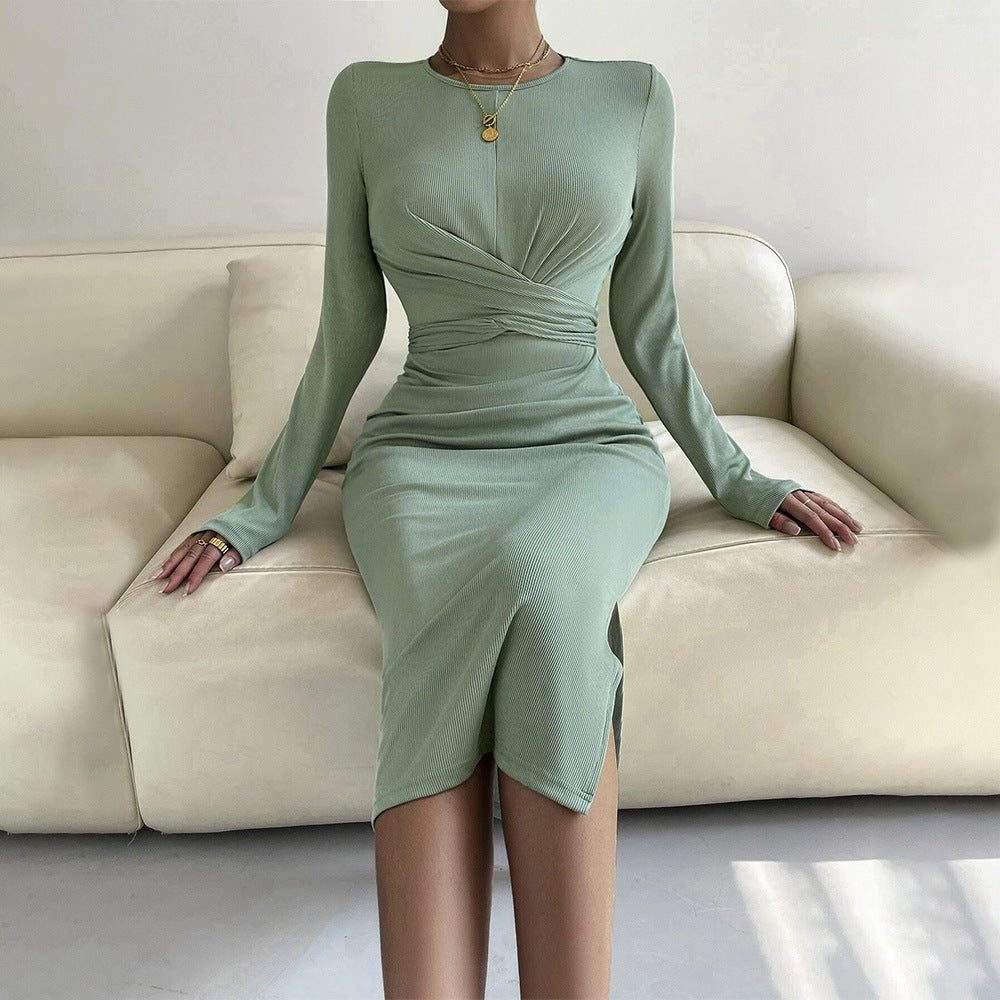 Robe Femme Élégante – Robe Midi Moulante à Manches Longues | Tenue Chic Soirée & Cocktail