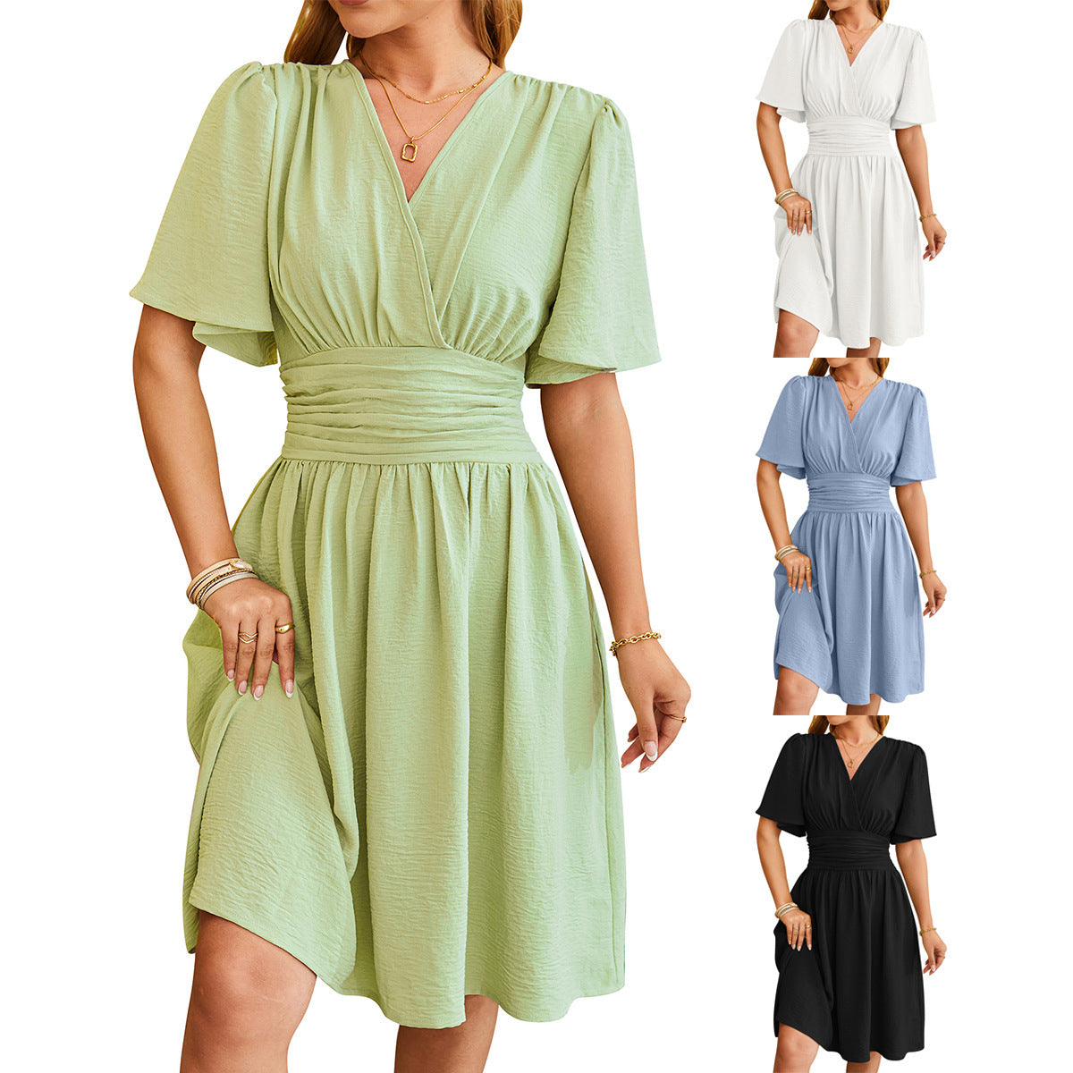 Robe Évasée à Manches Papillon – Élégance & Confort