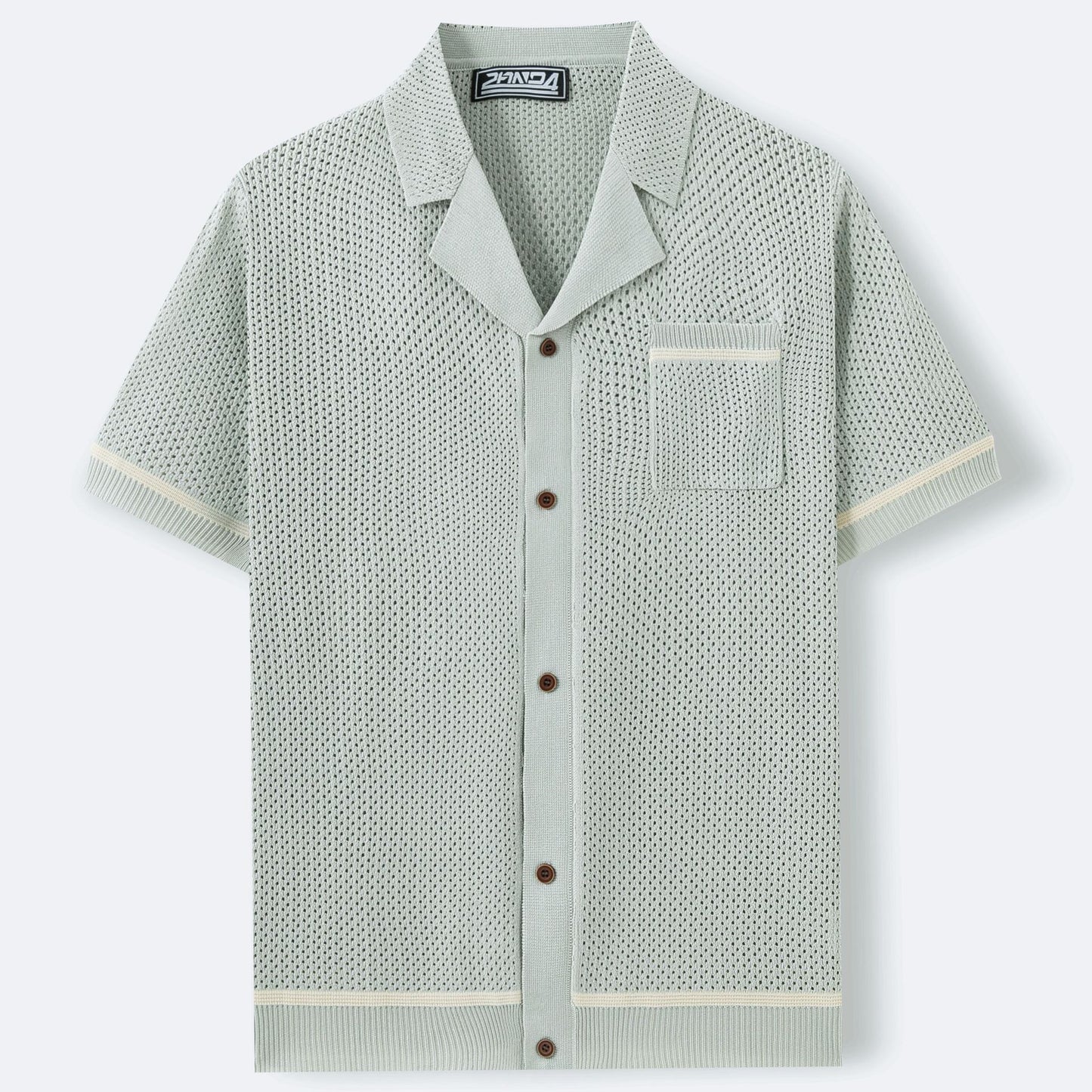 Chemise Tricotée Homme – Style Casual & Chic – Respirante Été – Manches Courtes avec Détails Contrastés