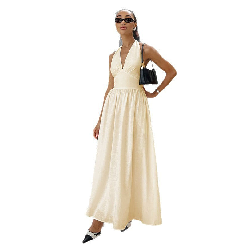 Robe Longue Blanche Élégante Femme – Robe Maxi Col Halter | Tenue Chic Soirée, Mariage & Été