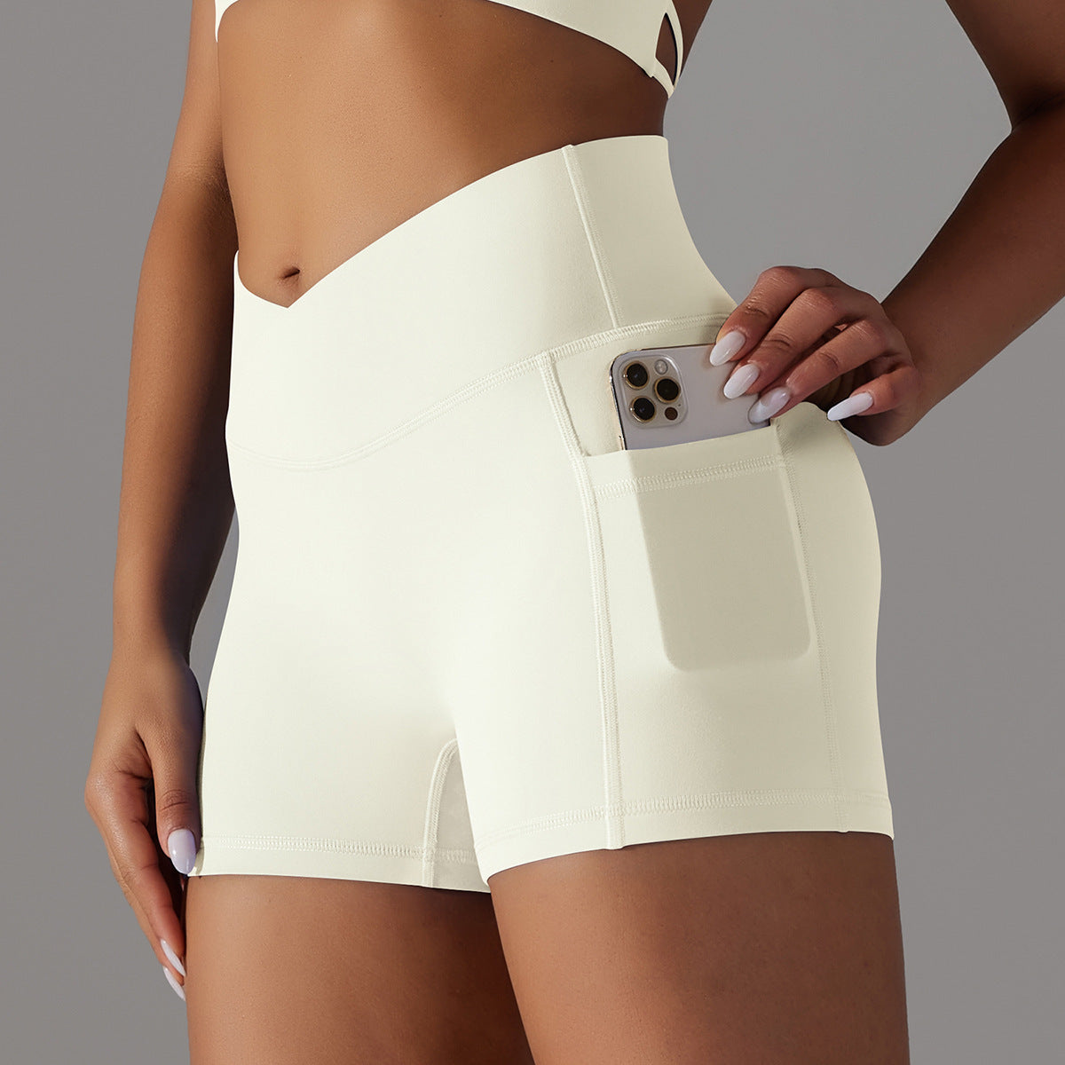 Short de Sport Gainant Femme – Taille Haute & Poche Latérale