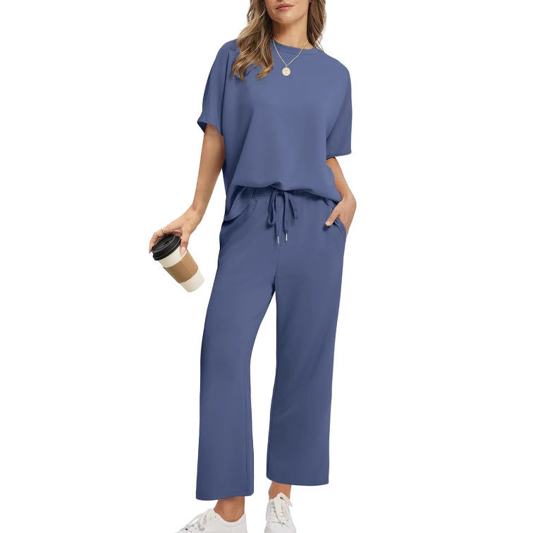 Ensemble Femme Décontracté 2 Pièces – T-Shirt + Pantalon Large avec Cordon