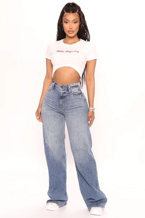 JEAN LARGE TAILLE HAUTE – BLEU DÉLAVÉ FONCÉ