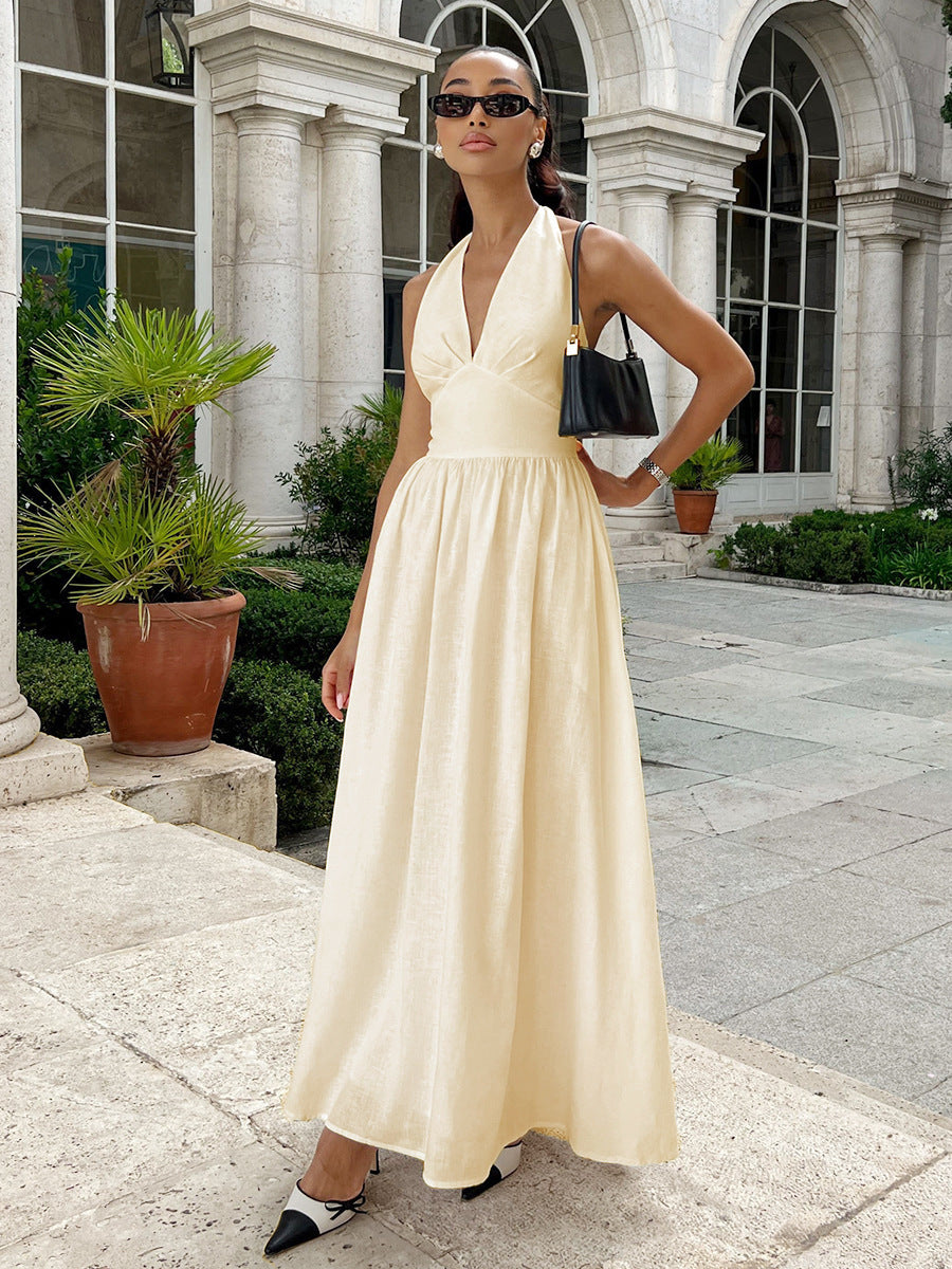 Robe Longue Blanche Élégante Femme – Robe Maxi Col Halter | Tenue Chic Soirée, Mariage & Été