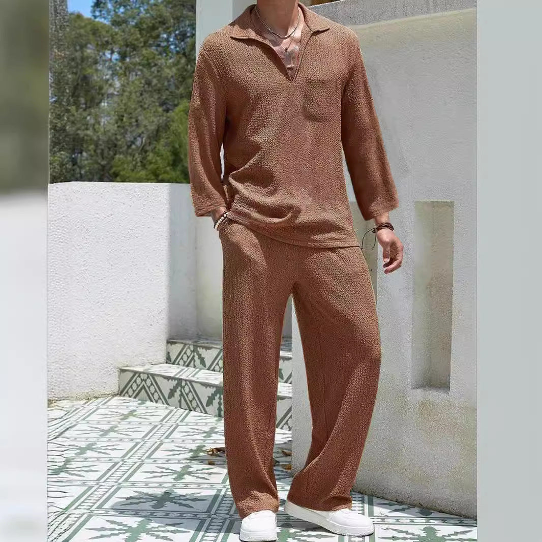 Ensemble Riviera™ Homme - Chemise Lounge & Pantalon Tricoté | Confort Premium & Style Détente