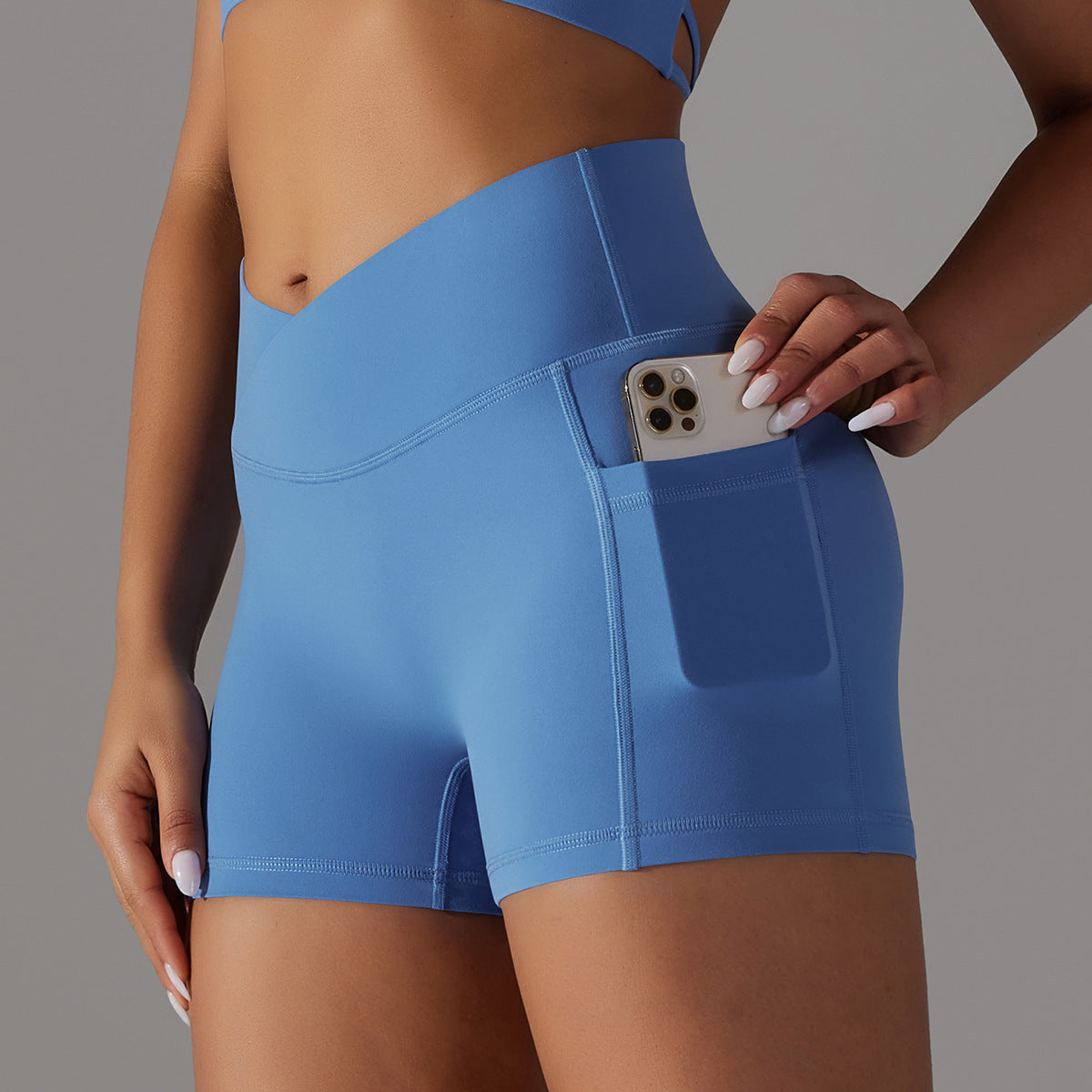 Short de Sport Gainant Femme – Taille Haute & Poche Latérale