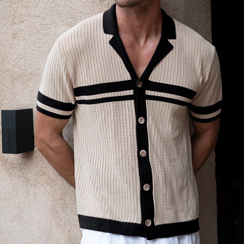 Chemise Homme à Col Cubain – Style Rétro Rayé – Chic Décontracté Été