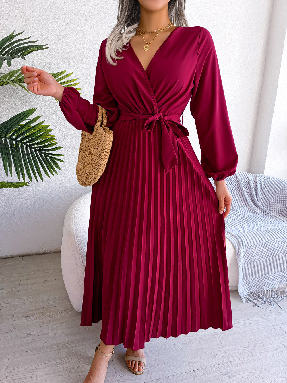 Robe Midi Plissée Femme – Élégance & Confort